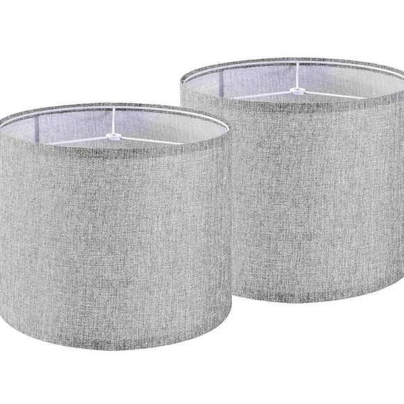 GO & So Gray Drum Lamp Shades Set of 2 Medium 13" Top x 13" Bottom x 10" High - Picture 1 of 9